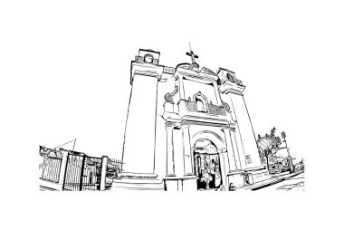 San Cristobal de las Casas, Meksika 'da yer alan bir şehirdir. Vektörde elle çizilmiş çizim çizimi. 