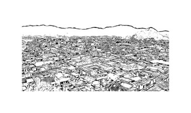 San Cristobal de las Casas, Meksika 'da yer alan bir şehirdir. Vektörde elle çizilmiş çizim çizimi. 