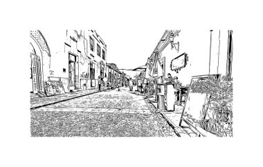 San Cristobal de las Casas, Meksika 'da yer alan bir şehirdir. Vektörde elle çizilmiş çizim çizimi. 