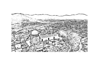  San Cristobal de las Casas, Meksika 'da yer alan bir şehirdir. Vektörde elle çizilmiş çizim çizimi. 