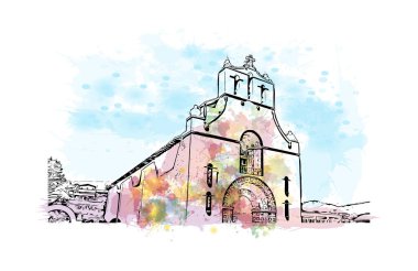  San Cristobal de las Casas, Meksika 'da yer alan bir şehirdir. Vektörde elle çizilmiş resim ile suluboya sıçraması. 