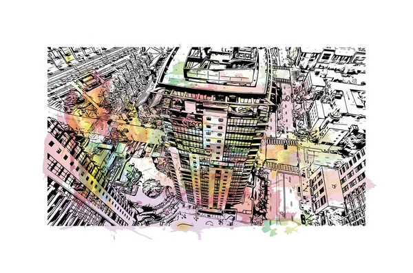 Vytisknout Pohled Budovu Orientačním Bodem San Diega Město Kalifornii Akvarelové — Stockový vektor