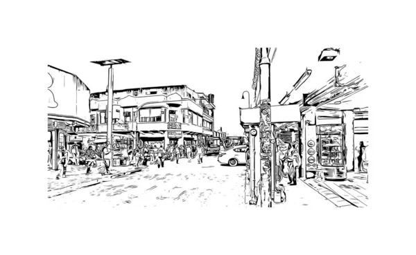 Print Building View Landmark San Jose City California Hand Drawn — Stock Vector