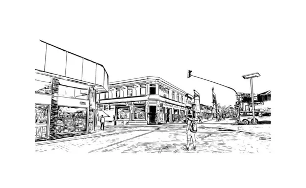 Друк Вид Будівлю Пам Яткою Сан Хосе Місто Каліфорнії Ручна — стоковий вектор