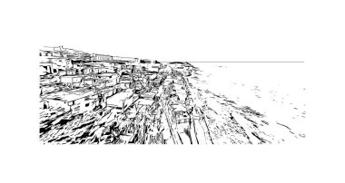 San Juan 'ın simgesi olan Print Building view, Porto Riko' nun başkentidir. Vektörde elle çizilmiş çizim çizimi.