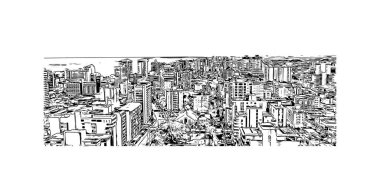 San Juan 'ın simgesi olan Print Building view, Porto Riko' nun başkentidir. Vektörde elle çizilmiş çizim çizimi.