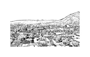 San Luis 'in simgesi olan Print Building View Arizona' da bulunmaktadır. Vektörde elle çizilmiş çizim çizimi.