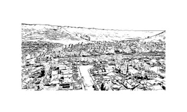 San Luis 'in simgesi olan Print Building View Arizona' da bulunmaktadır. Vektörde elle çizilmiş çizim çizimi.