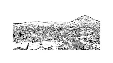 San Luis 'in simgesi olan Print Building View Arizona' da bulunmaktadır. Vektörde elle çizilmiş çizim çizimi.