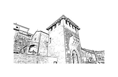 San Marino, San Marino 'nun başkenti San Marino' nun başkentidir. Vektörde elle çizilmiş çizim çizimi.