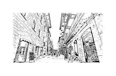 San Marino, San Marino 'nun başkenti San Marino' nun başkentidir. Vektörde elle çizilmiş çizim çizimi.