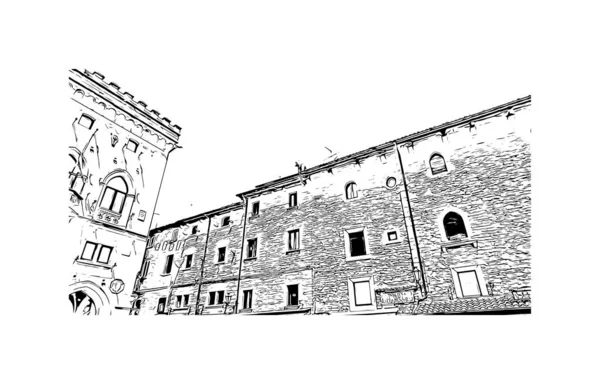 Drukuj Widok Budynku Zabytkiem San Marino Jest Stolicą Republiki San — Wektor stockowy