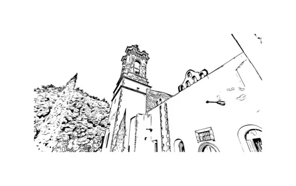 Imprimer Vue Sur Bâtiment Avec Monument San Miguel Allende Est — Image vectorielle