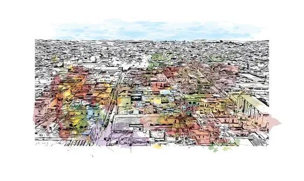 Afdrukken Gebouw Uitzicht Met Bezienswaardigheid Van San Miguel Allende Stad — Stockvector