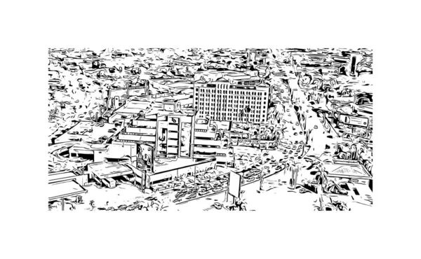Print Building View Landmark San Pedro City Belize Hand Drawn — Stock Vector