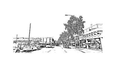 San Rafael, Kaliforniya 'da yer alan bir şehirdir. Vektörde elle çizilmiş çizim çizimi.