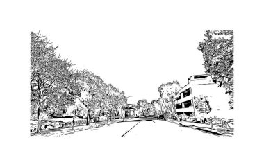 San Rafael, Kaliforniya 'da yer alan bir şehirdir. Vektörde elle çizilmiş çizim çizimi.