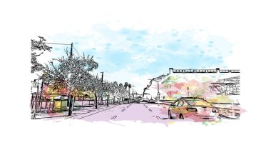 San Rafael, Kaliforniya 'da yer alan bir şehirdir. Vektörde elle çizilmiş resim ile suluboya sıçraması.