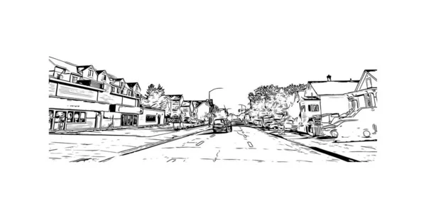 Print Building View Landmark San Rafael City California Hand Drawn — Stock Vector