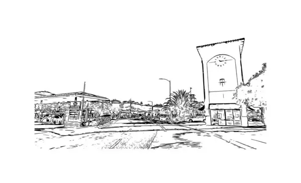 Print Building Vista Com Marco San Rafael Cidade Califórnia Desenho — Vetor de Stock