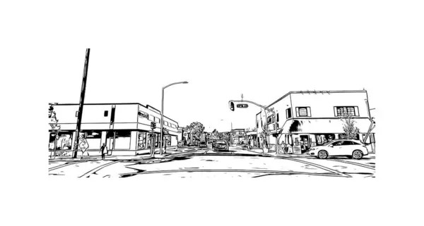 サンラファエルのランドマークを持つ印刷ビルディングビューは カリフォルニア州の都市です ベクトルの手描きのスケッチイラスト — ストックベクタ
