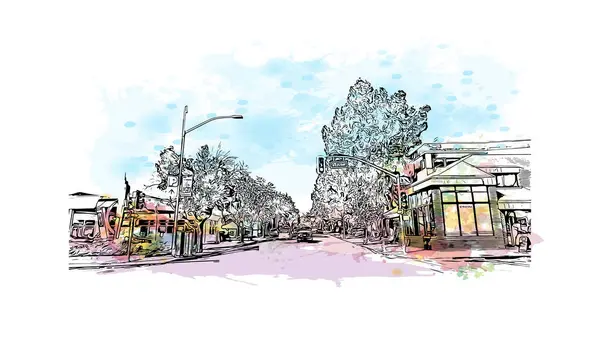 Print Building View Landmark San Rafael City California Watercolor Splash — Stock Vector