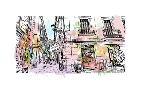 세바스찬의 마크와 전망은 스페인에있는 도시입니다 벡터에 손으로 스케치 일러스트 수채화 — 스톡 벡터