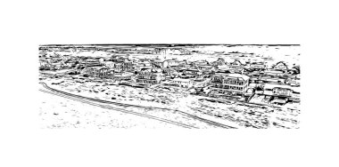 Sandbridge 'in simgesi olan Print Building View, Virginia' da bir mahalledir. Vektörde elle çizilmiş çizim çizimi.