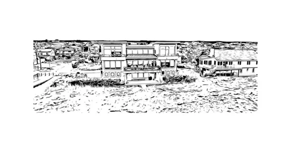 Print Building View Landmark Sandbridge Neighborhood Virginia Hand Drawn Sketch — Stock Vector