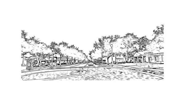Print Building Vista Com Marco Sanford Cidade Flórida Desenho Desenhado —  Vetores de Stock