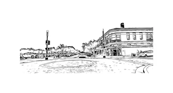 Print Building View Landmark Sanford City Florida Hand Drawn Sketch — Stock Vector