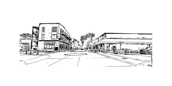 Vytisknout Pohled Budovu Orientačním Bodem Sanfordu Město Floridě Ručně Kreslená — Stockový vektor