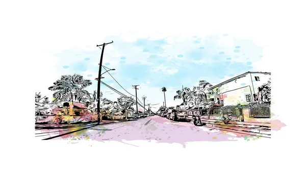 Print Building View Landmark Santa Ana City California Watercolor Splash — Stock Vector
