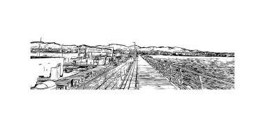 Sant Antoni 'nin simgesi olan Print Building View, İspanya' nın başkentidir. Vektörde elle çizilmiş çizim çizimi