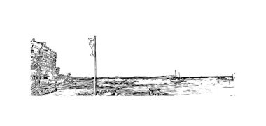 Sant Antoni 'nin simgesi olan Print Building View, İspanya' nın başkentidir. Vektörde elle çizilmiş çizim çizimi