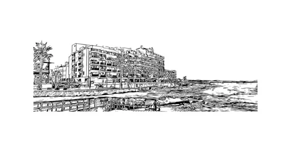 Imprimer Vue Sur Bâtiment Avec Monument Sant Antoni Est Ville — Image vectorielle