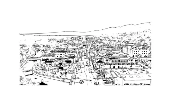 Santa Barbara Nın Simgesi Olan Print Building View Kaliforniya Yer — Stok Vektör