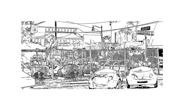 Print Building View Landmark Santa Barbara City California Hand Drawn — Stock Vector