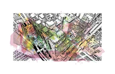 Sao Paulo, Brezilya 'da bir şehirdir. Vektörde elle çizilmiş resim ile suluboya sıçraması.