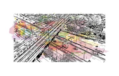 Sao Paulo, Brezilya 'da bir şehirdir. Vektörde elle çizilmiş resim ile suluboya sıçraması.