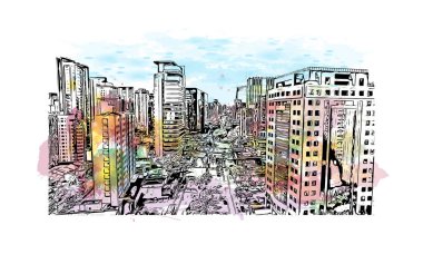 Sao Paulo, Brezilya 'da bir şehirdir. Vektörde elle çizilmiş resim ile suluboya sıçraması.