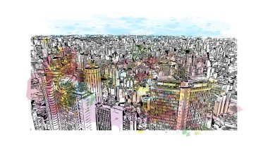 Sao Paulo, Brezilya 'da bir şehirdir. Vektörde elle çizilmiş resim ile suluboya sıçraması.