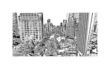 Sao Paulo, Brezilya 'da bir şehirdir. Vektörde elle çizilmiş çizim çizimi.