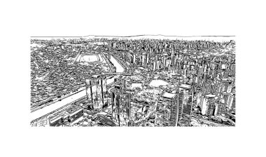 Sao Paulo, Brezilya 'da bir şehirdir. Vektörde elle çizilmiş çizim çizimi.