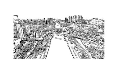 Sao Paulo, Brezilya 'da bir şehirdir. Vektörde elle çizilmiş çizim çizimi.