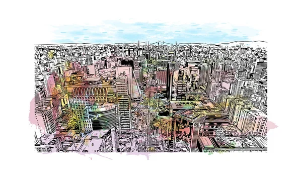 Imprimir Vista Edifício Com Marco São Paulo Cidade Brasil Esguicho — Vetor de Stock