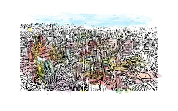 Print Building View Landmark Sao Paulo City Brazil Watercolor Splash — Stock Vector