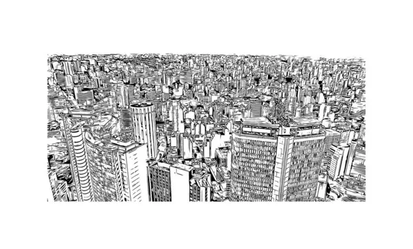 Sao Paulo, Brezilya 'da bir şehirdir. Vektörde elle çizilmiş çizim çizimi.