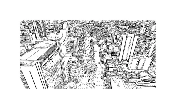 Imprimer Ville Sao Paulo Est Située Brésil Illustration Dessinée Main — Image vectorielle
