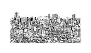 Japonya 'da Sapporo şehrinin simgesi olan Print Building View. Vektörde elle çizilmiş çizim çizimi.